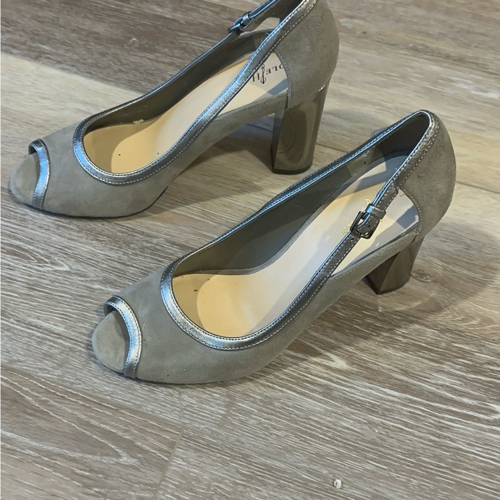 Cole Haan Gray Peep-Toe Block Heels